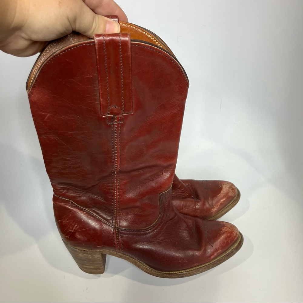 Vintage‎ Frye red leather pull on cowboy boots western women's size 6.5 boho